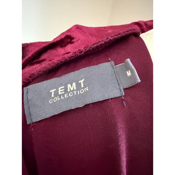 Temt Collection Burgundy Crushed Velvet Wrap Dress Size M Whimsygoth Fairycore - Picture 6 of 8